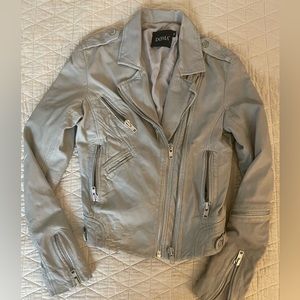 DOMA Double Zip Closure Shrunken Leather Moto Jacket in Pewter Gray Size S